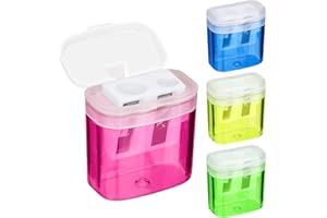 ‎CATELVES Catelves 4-Farben-Anspitzer mit Halter - Doppellöcher für Kinder, Schule und Büro - Manuell Klein mit Behälter