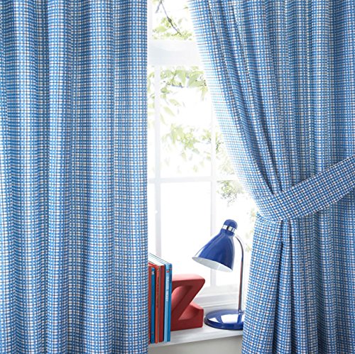 Just Kidding Cheeky Check Pencil Pleat Lined Curtains & Tie Backs, Blue, 168 x 183 Cm