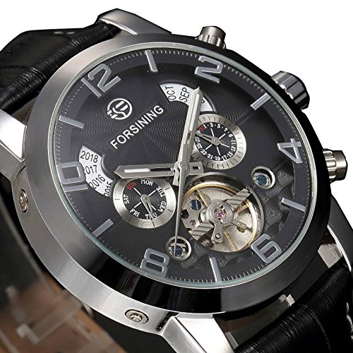 Yisuya Herren Armbanduhr, Tourbillon, automatische mechanische Lederuhr, Fashion, Mehrere Zeitzonen, Selbstaufzug, Analog-Display, Schwarz Yisuya Herren Armbanduhr, Tourbillon, automatische mechanische Lederuhr, Fashion, Mehrere Zeitzonen, Selbstaufzug, Analog-Display, Schwarz