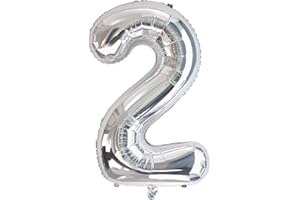 Vthoviwa 40 Zoll/18 Farbens Luftballon Zahlen 2 Silbrig, Luftballon 2. Geburtstag Foil Ballon, 0123456789,10-19,20-25,30,40,50,60,70,80,90, Folienballon 2 Party Dekoration Helium Unterstützen