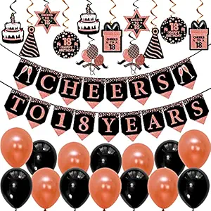 Party Propz 18th Birthday Decorations For Girls - 38 Items Combo Set Rose Gold & Black - 18th birthday decorations / Birthday Balloons for 18th/ Happy Birthday Decoration Set For Girls / 18 Years
