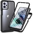 Dfjhure Motorola Moto E13 Case Built-in Screen Protector Full Body Shockproof Protection Case tylish Bumper Transparent Back Phone Case Cover for Motorola Moto E13- Black