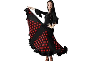 Gojoy shop- Traje Profesional de Baile Danza Flamenco o Sevillanas para Mujer de 2 Piezas (Contiene Body con Doble Volantes en Manga y Falda de Lunares en 6 Colores Disponibles)