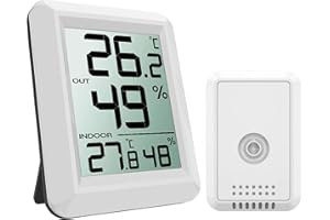 ORIA Termómetro Higrómetro Interiores y Exteriors, Termómetro Ambiental Digital con Sensor, Medidor de Humedad Temperatura con Gran Pantalla LCD, Interruptor ℃/℉ para Habitación del Bebé, Oficina
