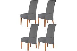 CMAKER High Back Chair Covers Stretch Spandex Fabric Chair Slipcover Seat Cover for Home Washable Removable Parsons Chair Protector Dining Room Kitchen Hotel,Set of 4,Gray