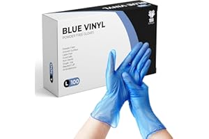 eatasty Disposable Gloves, Size L, Pack of 100, Blue Vinyl Gloves, Powder Free, Latex Free, Comfortable Fit, Suitable for Food Handling, Cleaning, Hairdressing & Multi-Purpose Use
