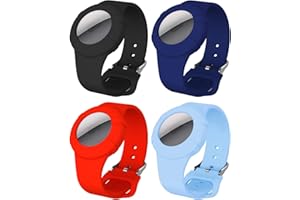 BXKM Kids Watch Wristband for Apple Airtag 4 Pack, Soft Lightweight Silicone Bracelet Compatible with Apple Air Tag Holder Kids Adjustable Airtag Watch Strap Kids for GPS Tracking Tagging