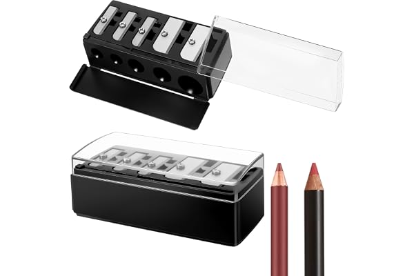 5 hål kosmetisk pennvässare, dubbla hål makeup eyeliner pennvässare med lock, bärbart manuellt verktyg smink pennvässare för ögonbryn läpp och eyelinerpennor