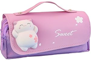 ASHUXXN Imperméable Trousse Scolaire avec Poignée Grande Trousse Scolaire 3 Compartiment Trousse de Crayon Multifonction Trousse à Crayons de Grande pour Collège Bureau étudiants Fille Garçon (Violet)