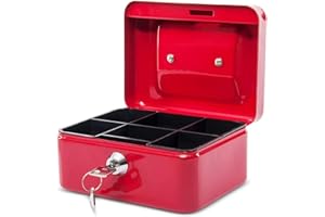 MAUL cassetta portavalori in acciaio 15,2x11,5x8 cm | Cassetta portavalori con serratura | Cassetta con chiave | Ideale come cassaforte piccola, cassetta di sicurezza | Rosso