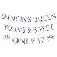 Dancing Queen Young & Sweet Only 17 Banner, Pre-Assembled Happy 17th Birthday Decorations Party Decor Supplies for Girls Glittering Young and Sweet Only 17 Banner for Girl Dancer
