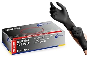 Meditrade Nitril® Einweghandschuhe schwarz – puderfrei, latexfrei, mikrogeraut, lebensmittelecht, Untersuchungshandschuhe & Schutzhandschuhe - Mittel