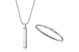 YADOCA 2PCS Collar Barra Pulseras para Hombres Mujeres Acero Inoxidable Collar de Cadena de Serpiente de 3 mm y Pulsera de Cadena de Serpiente Longitud 55cm Plata/Negro