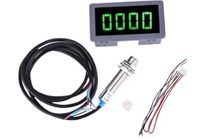 JEANOKO Tachymètre de moteur LED à 4 chiffres vert Capteur de proximité à effet Hall Capteur magnétique Compteur de mesure de vitesse de régime + NPN Capteur de proximité à effet Hall (Tachometers)