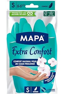 Gants De Ménage En Latex Intérieur Coton MAPA L'Essentiel - Lot De 2 Paires Taille S, Antidérapants, Sensibilité Optimale - 3