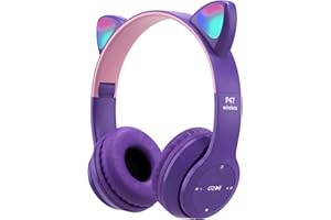Retoo Bezprzewodowe słuchawki nauszne z kocimi uszami dla dzieci, do szkoły, na stół/PC, dla dziewcząt, anime, fioletowe