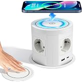 Retractable Recessed Plug with PD USB-C PD 75W, 8 in 1 Table Power Strip, 4 Retractable Table Plug with 15W Wireless Charging