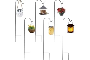 XRR Lot de 6 crochets en métal réglables de 120 cm pour lampes de jardin, crochets de bergers résistants à la rouille pour mangeoires à oiseaux, lanternes, paniers de plantes de mariage (noir)