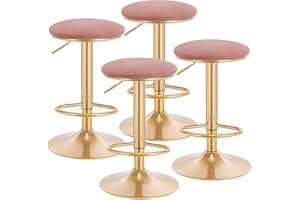 WOLTU 4X Taburete de Bar Sillas de Bar Regulables en Altura de 61 a 82 cm, Asiento Acolchado Terciopelo, Sillas Giratorias Muebles Cocina Silla de Comedor Rosa BH302rs-4