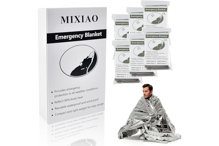 MIXIAO Emergency Foil Thermal Blanket (Pack of 6), Survival Blankets Perfect for Outdoors, Hiking, Survival, Marathons or First Aid (Silver Pack of 6)