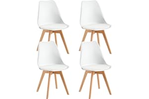 FaithBay Esszimmerstühle 4er Set Stühle SGS Geprüfter Stuhl mit PU Polsterstuhl Küchenstühle und Buchenholz Massivholz Nordeuropa Retro Design, 4 Weiß