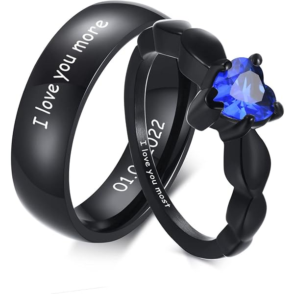 Angel Devil - Set Di Anelli Promessa Coordinati Per Coppia - Argento Placcato, Regolabili, Con Zirconia Cubica, Lui E Lei