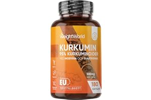 Gurkmeja Kapsuler – 500 mg (50:1) gurkmejaextrakt, motsvarande 25 000 mg gurkmeja – 6 månaders förbrukning – 180 kapslar – 95