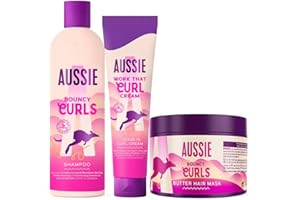 Aussie PACK ESPECIAL: Bouncy Curls: Champú Hidratante Cabello Seco Rizado Y Ondulado + Mascarilla Capilar Con O Sin Aclarado + Crema Definidora Rizos