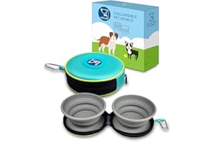 UEME Collapsible Twin Pet Dog Feeding Bowl Travel Set, Foldable, Clip-on, Water, Food, Carry Case