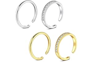 WillTen 2-4Pcs Gold Silver Toe Ring Stainless Steel Adjustable Bend Open Toe Ring, Flower Arrow Leaf Plain Thin CZ Toe Finger Tail Ring Summer Beach Foot Jewelry Set for Women Men