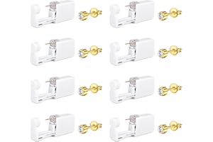 NIUSIMAN Disposable Ear Piercing Gun Kit,8PCS 316L Surgical Stainless Steel Ear Piercing Kit Gold Silver 4MM CZ Stud Self Piercing Gun At Home Self Ear Piercer Kit with Silver Gold Studs (White)