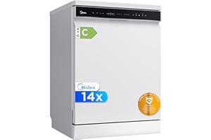 Midea Lavavajillas 60 cm+++ Blanco para 14 servicios - Lavaplatos libre instalación - Compacto con 10 Programas de Lavado integrable - Filtro Antibacterias y Programación Horaria Nuevo Modelo