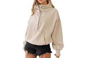 LIAOPUFUS Donna Felpa Sportiva con Cappuccio Tempo Libero Y2K Top Trendsetter di Strada Felpa Corto Lunghezza Vita con Tasche Cerniera