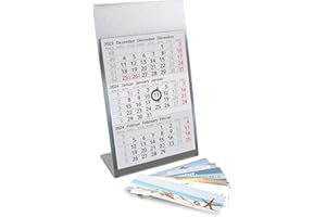 TIMR Calendrier de table à poser en acier inoxydable I pour 2 ans 2023/2024 I mer avec dictons I 3 mois avec bloc aimants I multilingue D/GB/F I 7 motifs I tr_129
