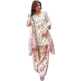 KLOSIA Women’s Floral Printed Farshi Salwar Suit Set with Dupatta | Straight Kurta, Wide-Leg Salwar&Dupatta | Traditional Ethnic Wear Set | Kurta Sets for Women: 