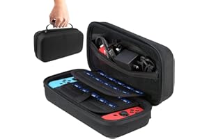 LongZYU Tasche Kompatibel mit Nintendo Switch OLED Harte Tragetasche Hülle Case für die Nintendo Switch Schwarze Schützende Tragbare Reisetasche mit größerem Stauraum für 20 Spiele Konsole NS Zubehör