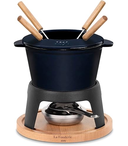 Caquelon à Fondue Ancien En Fonte émaillée - 1L, Avec Couvercle, Noir/vert/blanc