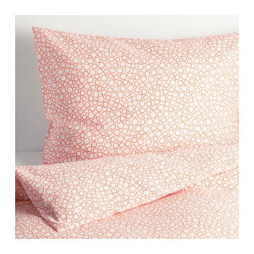 IKEA Bettwäsche-Set 2-tlg. "Trädaster" Bettgarnitur in 140x200cm Bettdeckenbezug und 80x80cm Kopfkissenbezug - hohe Fadendichte von 120 - weiß-orange mit gepunkteten Kreisen
