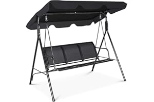 ‎GIANTEX GIANTEX Hollywoodschaukel 3 Sitzer, Gartenschaukel Gartenstuhl Gartenbank mit Sonnendach & Rückenlehne, Schaukelstuhl Schaukelbank Metallgestell, Gartenliege Schaukel Garten Balkon Veranda (Schwarz)