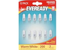 Eveready G4 Halogen Light Bulbs, 20W, 12V, 2-Pin Base, Clear Capsule, Warm White, Dimmable, 12-Pack