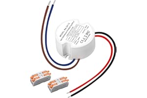 Muzveik Transformateur LED 12V 24W 2A, IP67 Étanche Alimentation Rond Ø48mm, Transfo avec 2 Connecteurs pour Ruban LED, Spots, Éclairage Extérieu