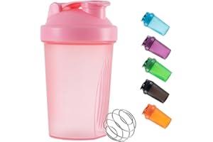 DDSHUN Shaker-Flasche für Proteinpulver, Kunststoff-Wasserflasche fürs Training, 400 ml, mit Mix-Ball und auslaufsichere Kappe, für Sport oder Gym, Flasche für nahrungsergänzende Getränke (Rosa)