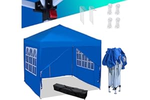 Mingone Folding Gazebo Waterproof Gazebo 3 x 3 m Party Tent Pop Up Garden Tent Pasture Tent PE Beer Tent UV Protection 50+ Marquee with 4 Side Panels, Blue