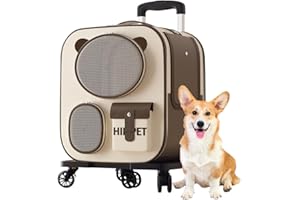 Galatée Haustier-Rucksack Mit Rollen, Bequemer Katzenrucksack Mit Abnehmbaren Rollen, Rolltragetasche Für Haustiere, Hunderucksack, Ideal Für Reisen/Wandern/Den Einsatz Im Freien(Braun)