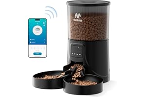 IMIPAW Comedero Gato Automatico, 2.4G WiFi, 4L Dispensador Comida para Perros, Gatos con Dos Cuencos, Control de App, Programa Personalizado de Alimentación Automática, 1-10 Comidas al Día