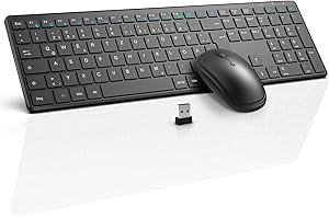 Tastatur Maus Set Kabellos, QCen 2,4GHz UltraDünn Kabellose Tastatur und Maus, Ergonomisch Funktastatur in Standardgröße mit 19 Sondertasten und einen Nummernblock, für PC, Laptop, Deutsches Layout