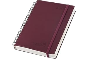 POPRUN Agenda 2026 Día Por Página Espiral A5 21,5 x 14,5 cm, Planner Diaria con Tapa Blanda una, 12 Meses, Banda Elástica, 80 GSM Papel EU, Borgoña Oscuro