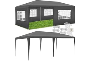 tectake® Gazebo 3x6 m, impermeabile con 5 pannelli laterali rimovibili, struttura in acciaio, tenda con protezione UV, tendone per feste, balconi, campeggio, auto, gazebo terrazzo esterno - Grigio