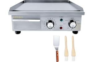 MOOTACO Plancha électrique commerciale en acier inoxydable, 36cm, avec contrôle de température réglable,minuterie,barbecue