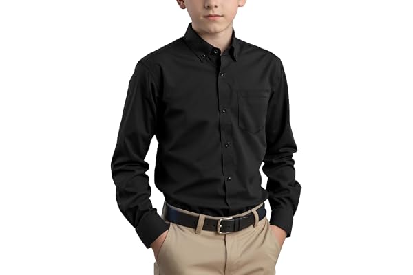 Spring&Gege pojkar långärmad uniform bomull twill button-down-skjorta för barn (3-14 år)